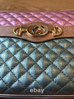 NWB Gucci Trapuntata Medium Laminated Metallic Leather Bag Horsebit Pink/Green