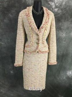 NWT $2395 St John couture knit pink green white multi jacket skirt suit 8 10 NEW