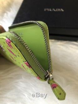 NWT AUTHENTIC Prada Saffiano Leather Key Holder Case in Green / Pink Watermelon