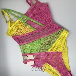 NWT Agent Provocateur Marty Yellow Pink Green Bodysuit AP3 Medium