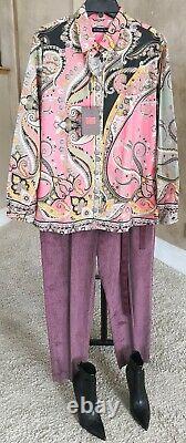 NWT ETRO $540 50IT/14US Cotton Pink/Green Paisley Straight Fit Long Sleeve Shirt