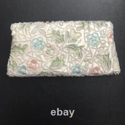 NWT Franchi Ivory White Green Blue Pink Yellow Satin Leaf Silky Clutch