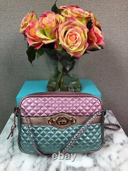 NWT Gucci Trapuntata Med Camera Shoulder Bag Quilted Metallic Leather Crossbody