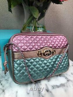 NWT Gucci Trapuntata Med Camera Shoulder Bag Quilted Metallic Leather Crossbody