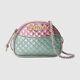 Nwt Gucci Trapuntata Mini Laminated Metallic Leather Bag Horsebit Pink Green