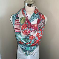 NWT Hermes 90cm silk scarf Carre Parures de Samourais Green Pink