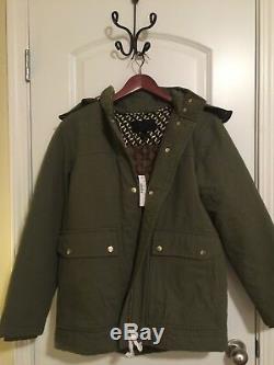 NWT Jcrew Collection Wasabi Green with Pink Hood Down Parka style F6693 $495