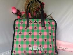 NWT KATE SPADE Green Pink Plaid Morley Large Nylon Tote Shopper Bag New Arrival