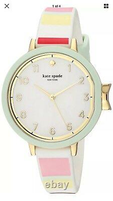 NWT KATE SPADE KSW1410 PARK ROW Pink White Green Silicone Band 34mm WATCH $150