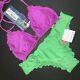 Nwt Luli Fama M Bikini Snob Green Obsession Plum Pink Fuchsia Wavey Brazilian