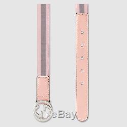 NWT NEW Gucci girls boys GG web stripe belt green or pink S M L 258155