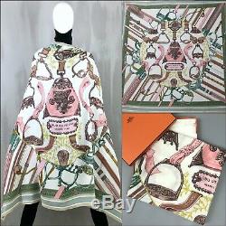 NWT NEW Hermes Pink Green White Duo d'Etriers CASHMERE SILK 140 XL Shawl Scarf
