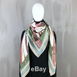 NWT NEW Hermes Pink Green White Duo d'Etriers CASHMERE SILK 140 XL Shawl Scarf