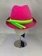 Nwt Philip Treacy Hot Pink Wool Felt Hat With Fluorescent Yellow Green Trim Fedora