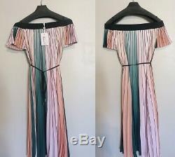 NWT Ted Baker Fernee Colorblock Pink Green Pleated MIDI Dress Size 1 US 2 4 UK 8