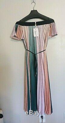 NWT Ted Baker Fernee Colorblock Pink Green Pleated MIDI Dress Size 1 US 2 4 UK 8
