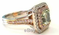 Natural Diamond Ring Fancy Green- Pink Color 3 CT GIA Certified VS2 Radiant Cut