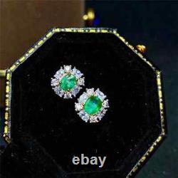 Natural Emerald Stud Earrings, Women's Genuine Emerald Earrings Platinum