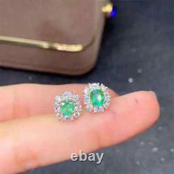 Natural Emerald Stud Earrings, Women's Genuine Emerald Earrings Platinum