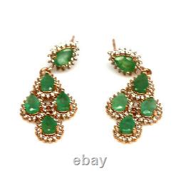 Natural Green Emerald & White Cz Earrings 925 Silver Sterling Rose Gold Plated