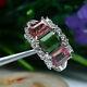Natural Green With Pink Tourmaline & White Cz Ring 925 Sterling Silver
