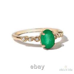 Natural Oval Cut Emerald Unique Rose Gold Plated Engagement Wedding Ring For Her