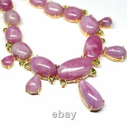Natural Pink Ruby & Green Peridot Necklace 21.5 925 Sterling Silver