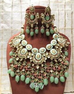Necklace Set Polki Earrings Kundan CZ Choker Jewelry Real Ad Enameled Set