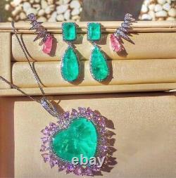Neon Glow Natural Green Colombian Emerald And Pink Kunzite Heart Necklace 925