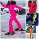 Neon Winter Ski Suit Overall Jumpsuit Pink Green Yellow Orange Red Snowsuit Fur