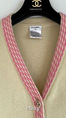 New $2800 11c Chanel Cashmere Yellow Green Pink Cardigan CC Logo Sweater 42