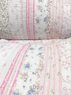 New! Beautiful Chic Country Pink Green Lavender Lilac Lace Blue Ruffle Quilt Set