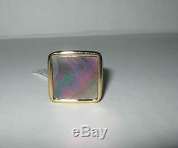 New Bold Square Mother-of-Pearl Multi Pinks Greens Ring 14K Gold Size 9 $422