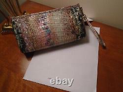 New Brahmin Kayla Opal Iridescent Gold Green Pink Handbag Wristlet Wallet Clutch