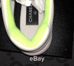 New Chanel 19c CC Logo Green Purple Pink Suede Lace Up Sneakers Sz 9.5 40.5