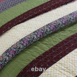 New! Chic Patchwork Cottage Green Blue Pink Red Yellow Purple Soft Quilt Set