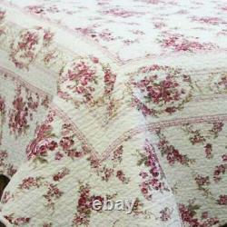 New! Classic Chic Cozy Country Pink Green Red Ivory White Rose Soft Quilt Set