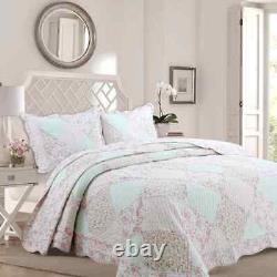 New! Cottage Shabby Pink Green Purple Chic Lilac Lavender Ruffle Quilt Set