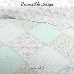 New! Cottage Shabby Pink Green Purple Chic Lilac Lavender Ruffle Quilt Set