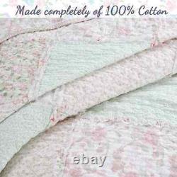 New! Cottage Shabby Pink Green Purple Chic Lilac Lavender Ruffle Quilt Set