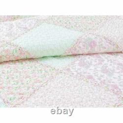 New! Cottage Shabby Pink Green Purple Chic Lilac Lavender Ruffle Quilt Set