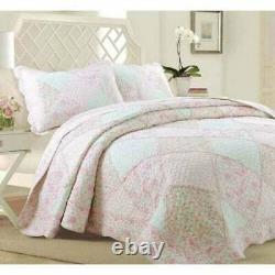 New! Cottage Shabby Pink Green Purple Chic Lilac Lavender Ruffle Quilt Set