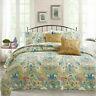 New! Cozy Chic Cottage Blue Teal Aqua Green Pink Yellow Floral Soft Quilt Set