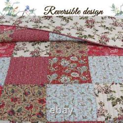 New! Cozy Chic Country Red Blue Pink Green Brown Leaf Rose Shabby Quilt Set