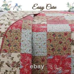 New! Cozy Chic Country Red Blue Pink Green Brown Leaf Rose Shabby Quilt Set