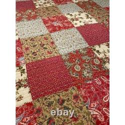 New! Cozy Chic Country Red Blue Pink Green Brown Leaf Rose Shabby Quilt Set