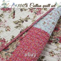 New! Cozy Chic Country Red Blue Pink Green Brown Leaf Rose Shabby Quilt Set