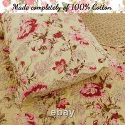 New! Cozy Chic Country Shabby Pink Red Ivory Yellow Green Soft Rose Quilt Set