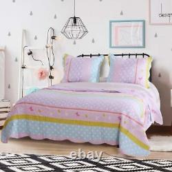 New! Cozy Chic Pink White Green Aqua Blue Purple Polka Dot Girl Soft Quilt Set