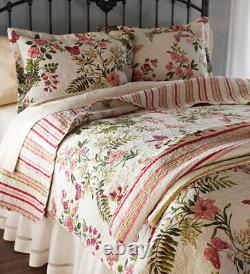 New! Cozy Chic Shabby Cottage Ivory Palm Leaf Red Pink Green Country Quilt Set